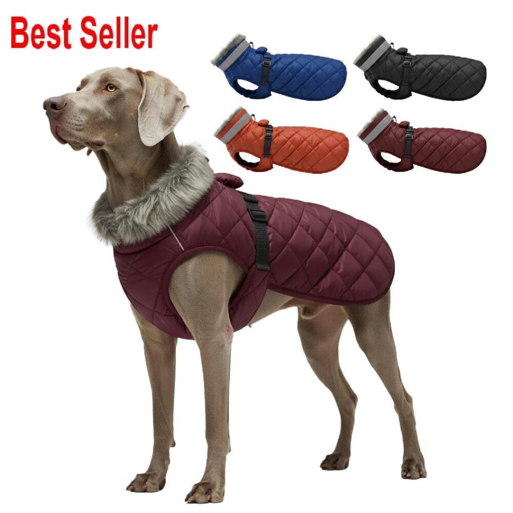 Thick Fleece Dog Winter Coat Puffer Vest Water Resistant Reflective Collar